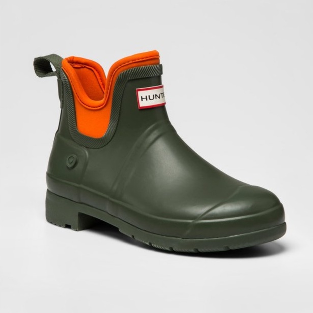 Hunter Green & Orange Short Waterproof Chelsea Rain Boots